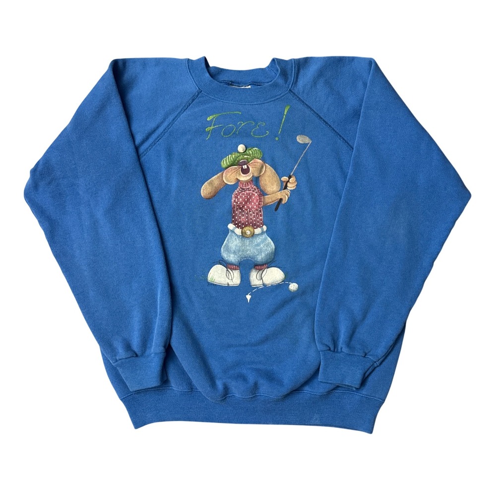 Vintage 80s Golf Golfing Dog "Fore!" Raglan Grandma Cute Sweatshirt L